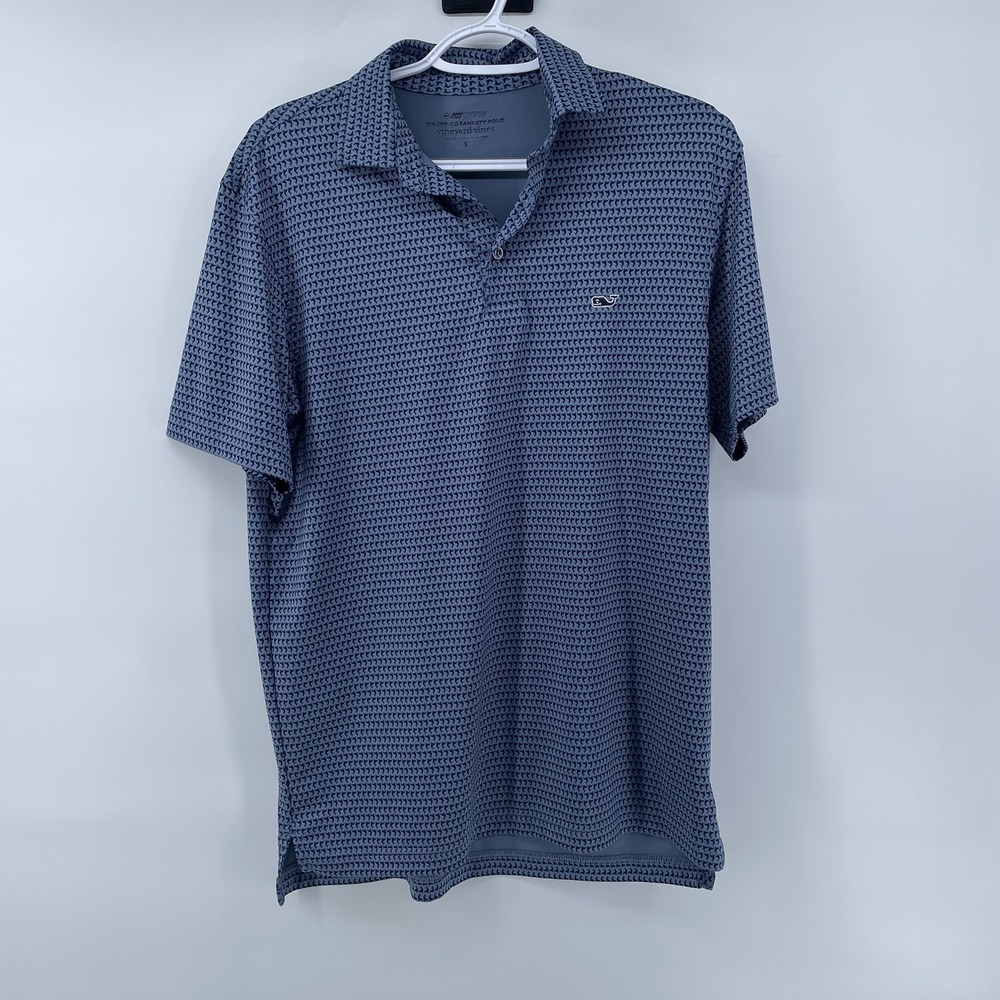 Vineyard Vines On-The-Go Sankaty Polo Polo Mens S Steel Blue Short Sleeve Print